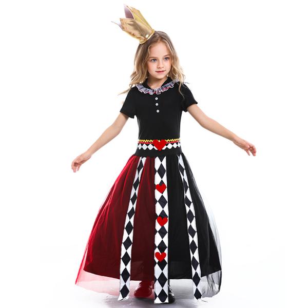 Alice In Wonderland Queen Of Hearts Kids Girls Halloween Costume Dress