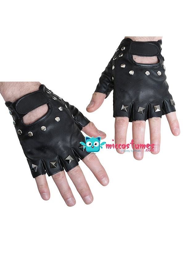 KINBOM 1 Pair Half Finger Leather Gloves, Stylish Fingerless Leather Gloves  with Rhinestone Biker Punk Gloves for Halloween Women Girls Cosplay