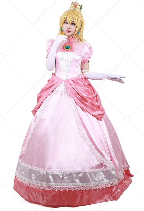 Princess Peach Cosplay Costume Pink Dress with Crown - Cosplay Shop