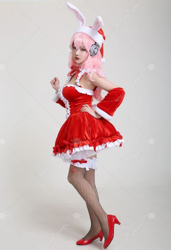 Super Sonico Christmas Dress Cosplay Costume with Bunny Ears Hat