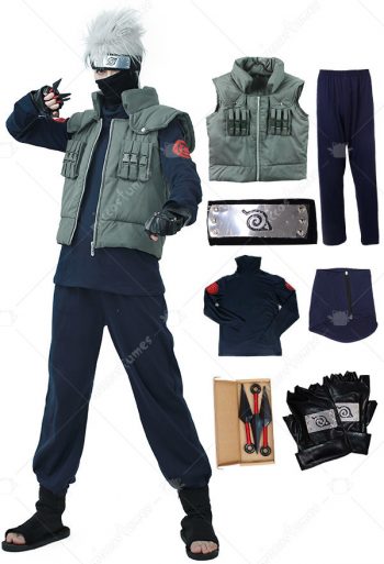 Full Set Naruto Kakashi Hatake Cosplay Costume with Headband, Face ...