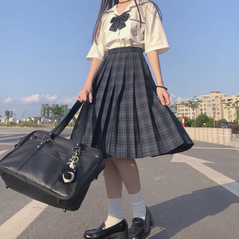 [Seaweed] Girl's Summer High Waist Pleated Skirts Plaid Skirts Women Elegant JK Uniforms Girl School Dress Student Cloths Image