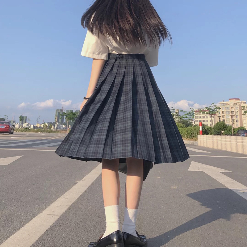 [Seaweed] Girl's Summer High Waist Pleated Skirts Plaid Skirts Women Elegant JK Uniforms Girl School Dress Student Cloths Image