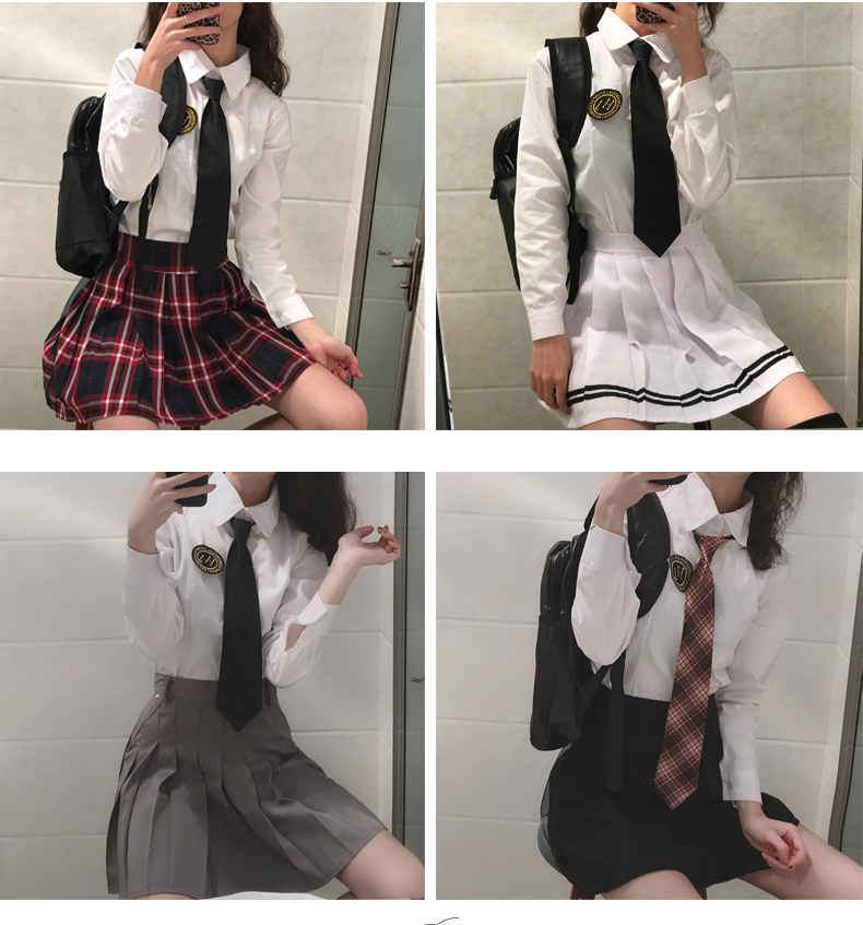 Japanese School Uniforms Jk College Style Students Girls Long Sleeve Tops+tie+skirt+cardigan Gray Pleated Skirt British Style Image