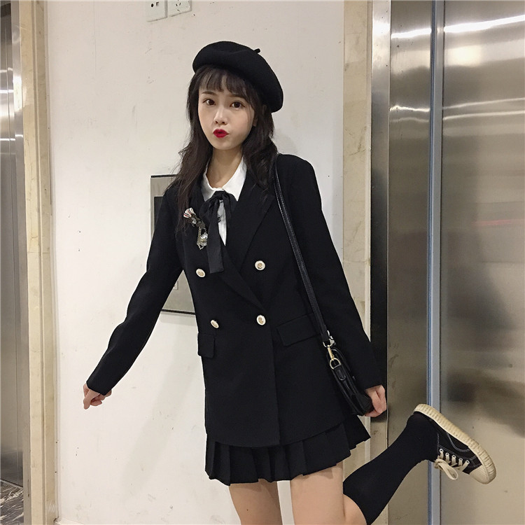 JK Uniforms College  Suit Female Autumn Small Suit Jacket Shirt Jacket Pleated Busts Wears japanese fashion  school uniform Image