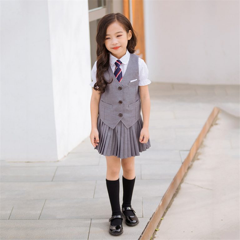 Newly Children School Uniform Top Pleated Skirt Vest Class Uniforms ...