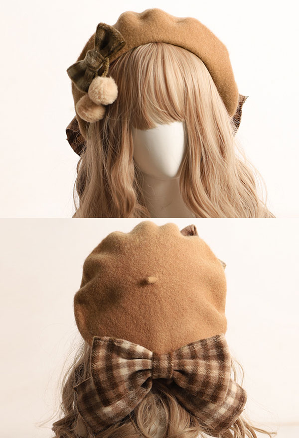 Women Y2K Bear Beret Hat Wool Painter Korean Retro Vintage Preppy Newsboy  Cap Kawaii Cute Aesthetic Light Academia